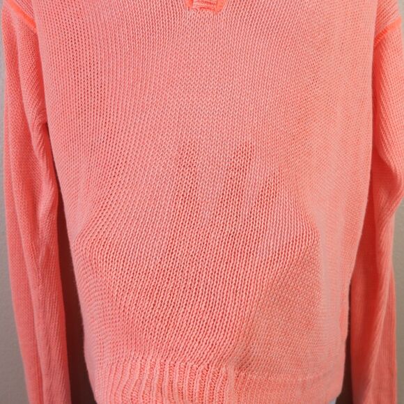 J Crew Neon Coral Orange Open Weave Sweater 100% Linen Size XS - Picture 4 of 8